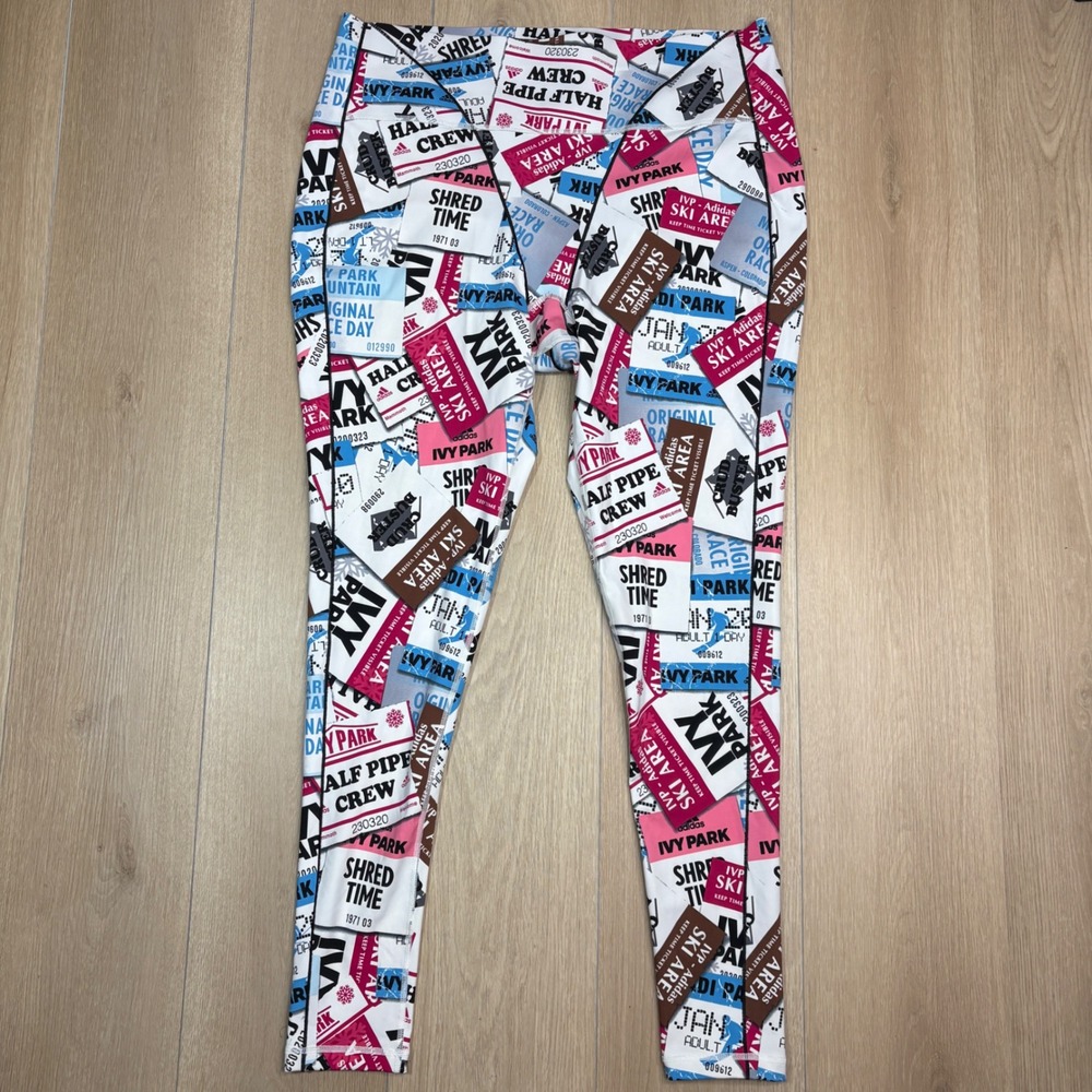 Adidas x Ivy Park Icy Ski Tag Collage Print Leggings Multi Womens 2XL Beyoncé